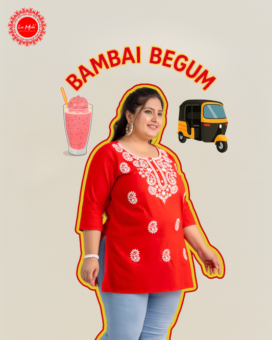Plus Size Red Embroidered Pure Cotton Top