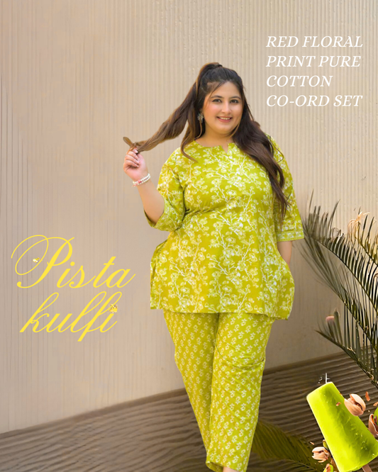 Light Green Floral Print Pure Cotton Co-Ord Set