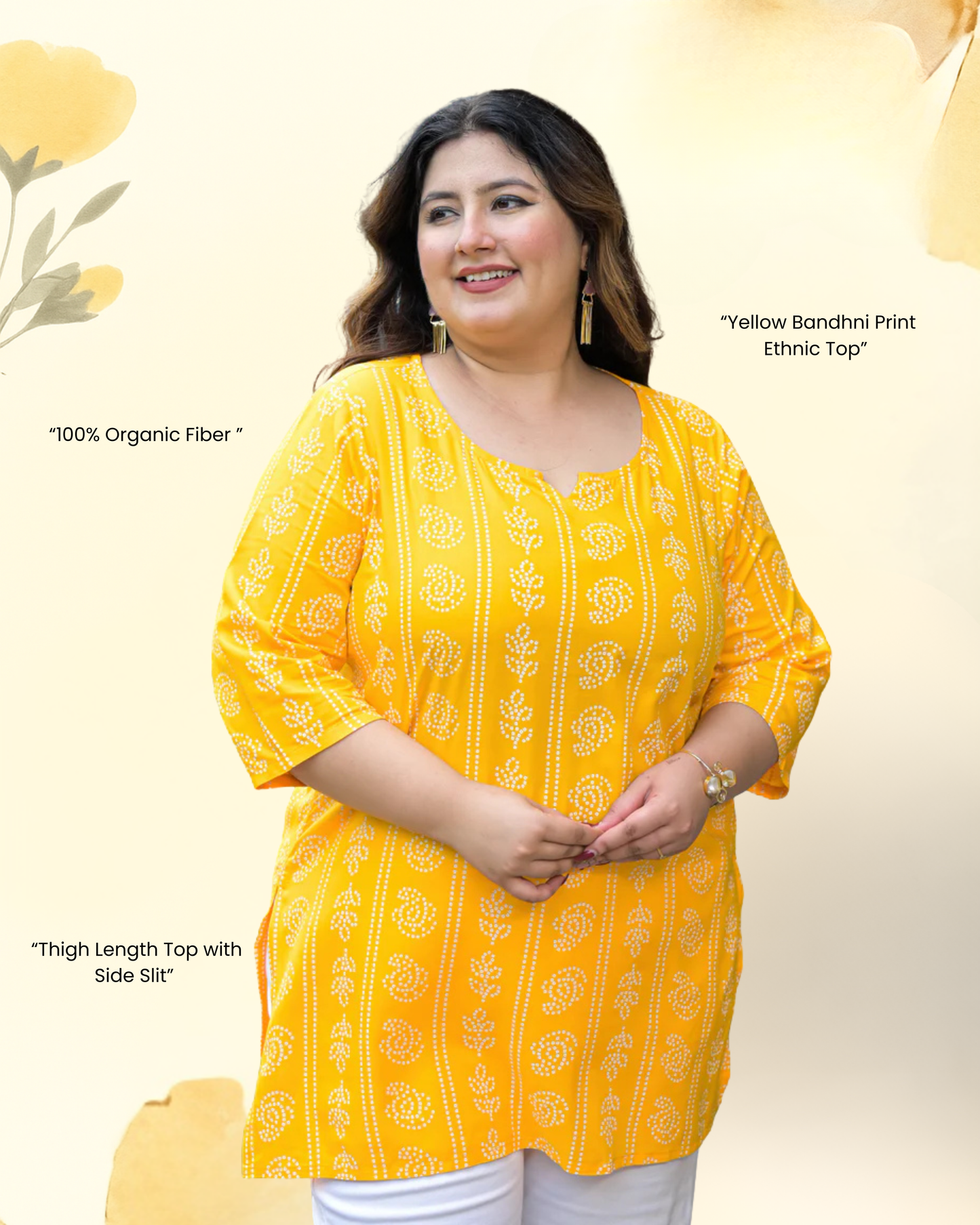 Yellow Bandhni Print Ethnic Top