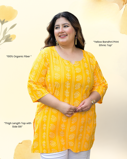 Yellow Bandhni Print Ethnic Top