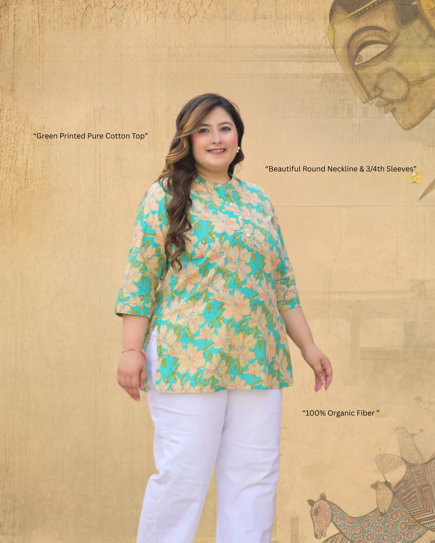 Green Printed Pure Cotton Top