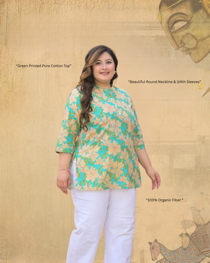Green Printed Pure Cotton Top