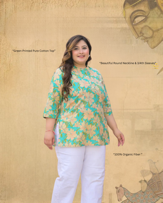 Green Printed Pure Cotton Top