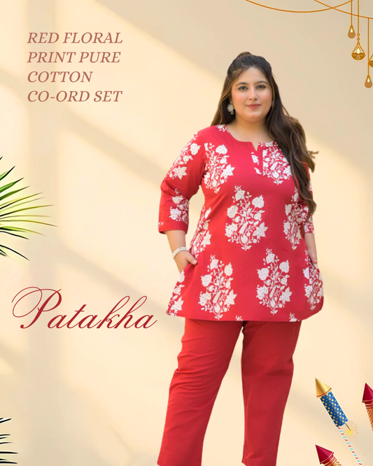 Red Floral Print Pure Cotton Co-Ord Set