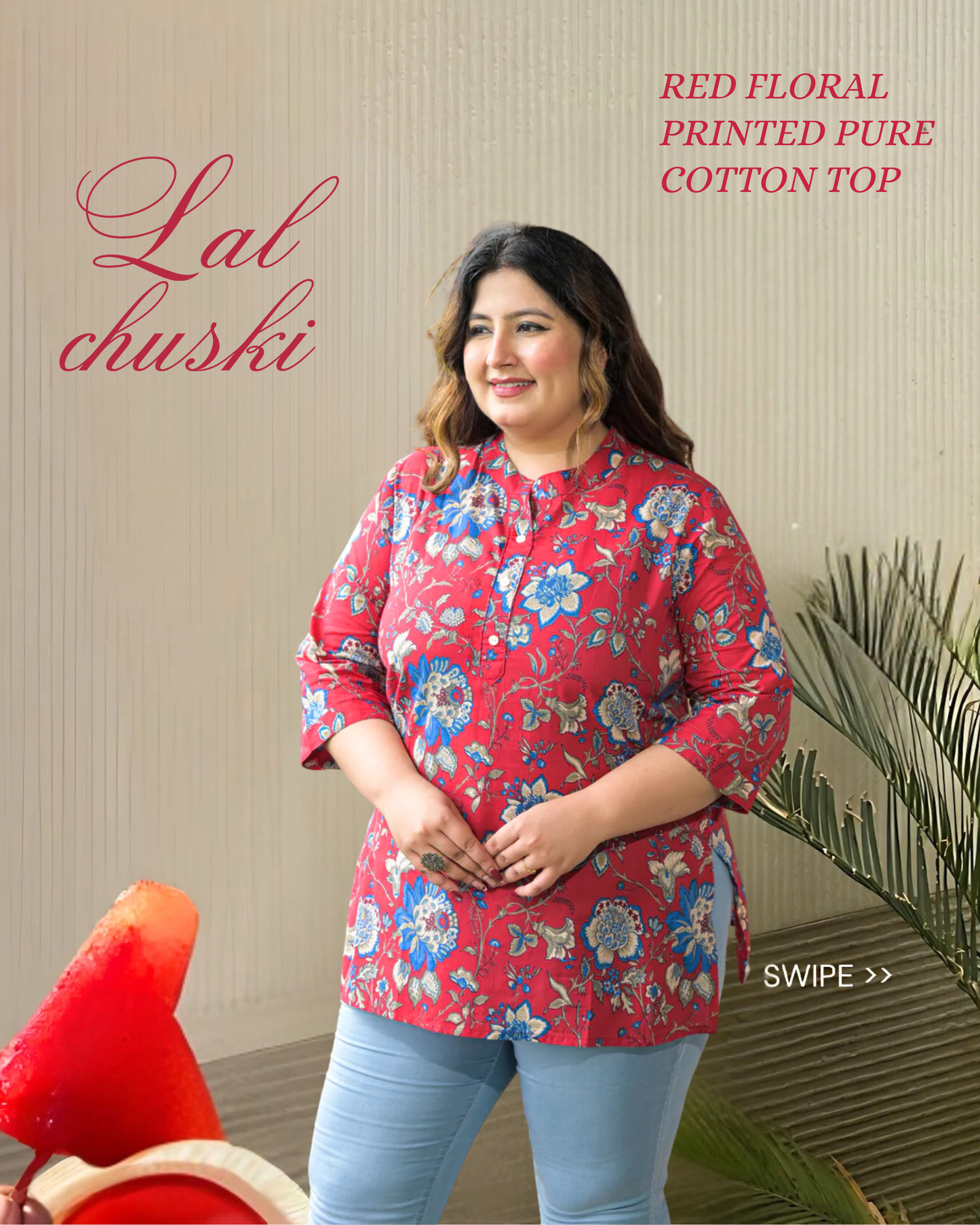 Red Floral Printed Pure Cotton Top