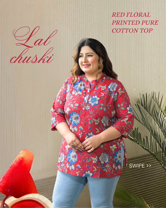 Red Floral Printed Pure Cotton Top