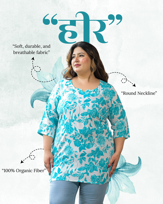 Blue Floral Print Ethnic Top