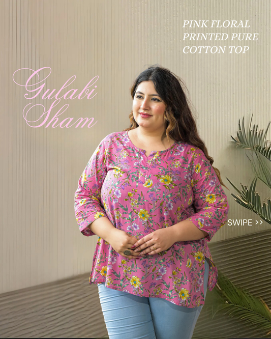 Pink Floral Printed Pure Cotton Top