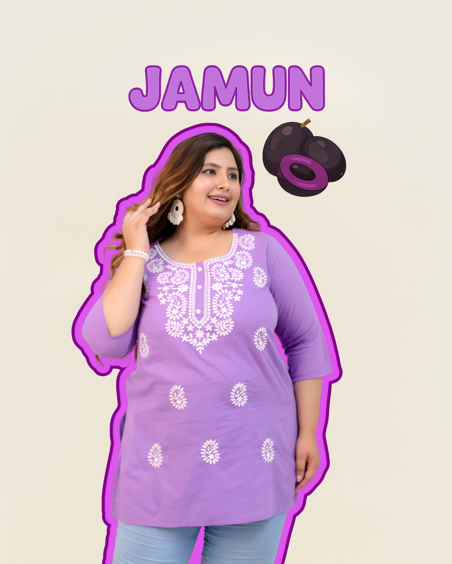Plus Size Light Purple Embroidered Pure Cotton Top