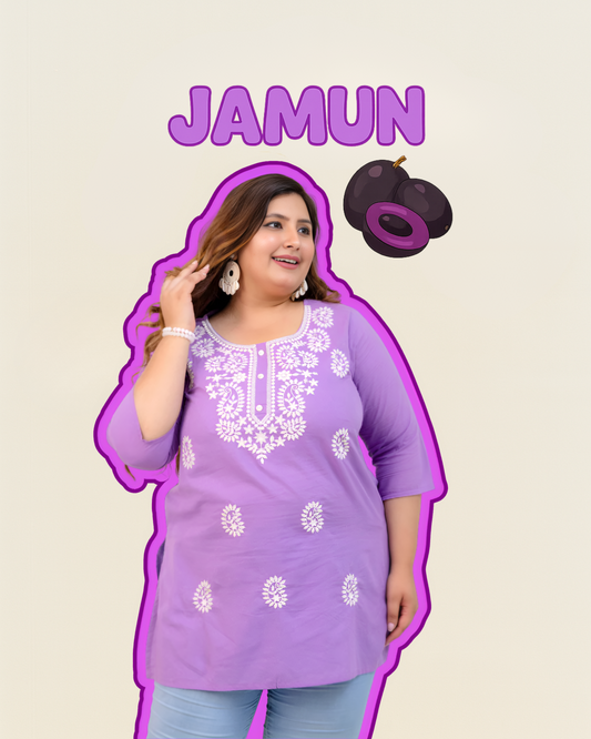Plus Size Light Purple Embroidered Pure Cotton Top