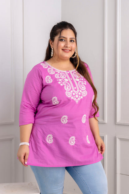 Purple Embroidered Pure Cotton Top