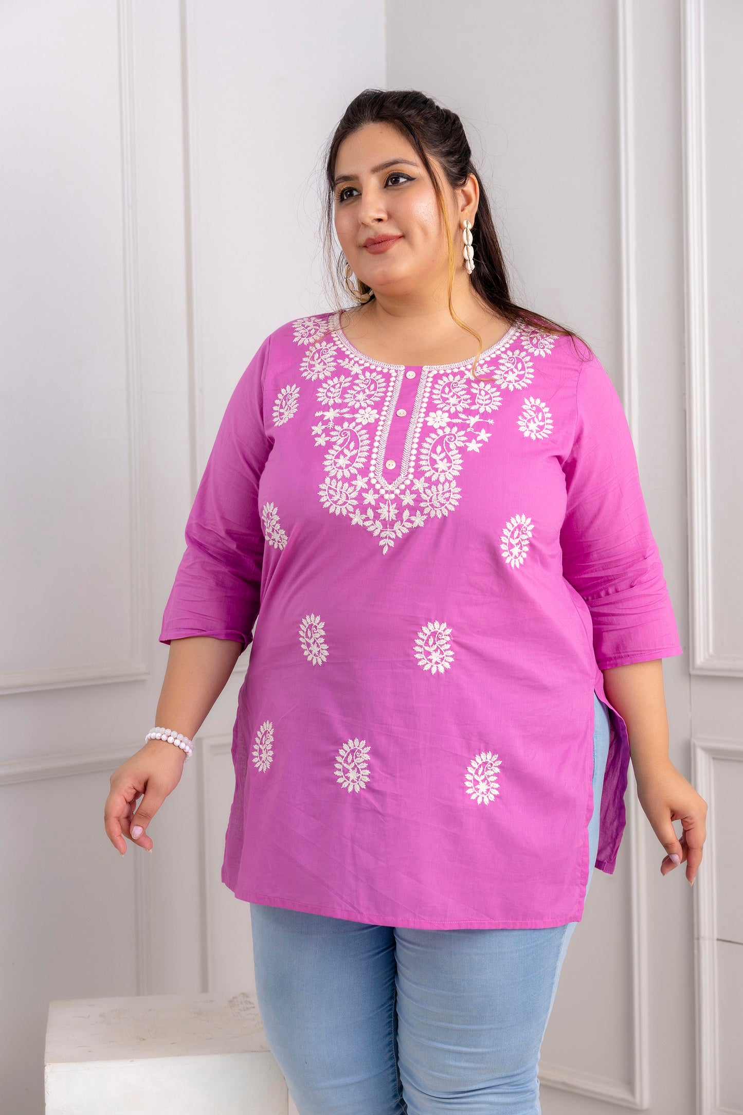 Purple Embroidered Pure Cotton Top