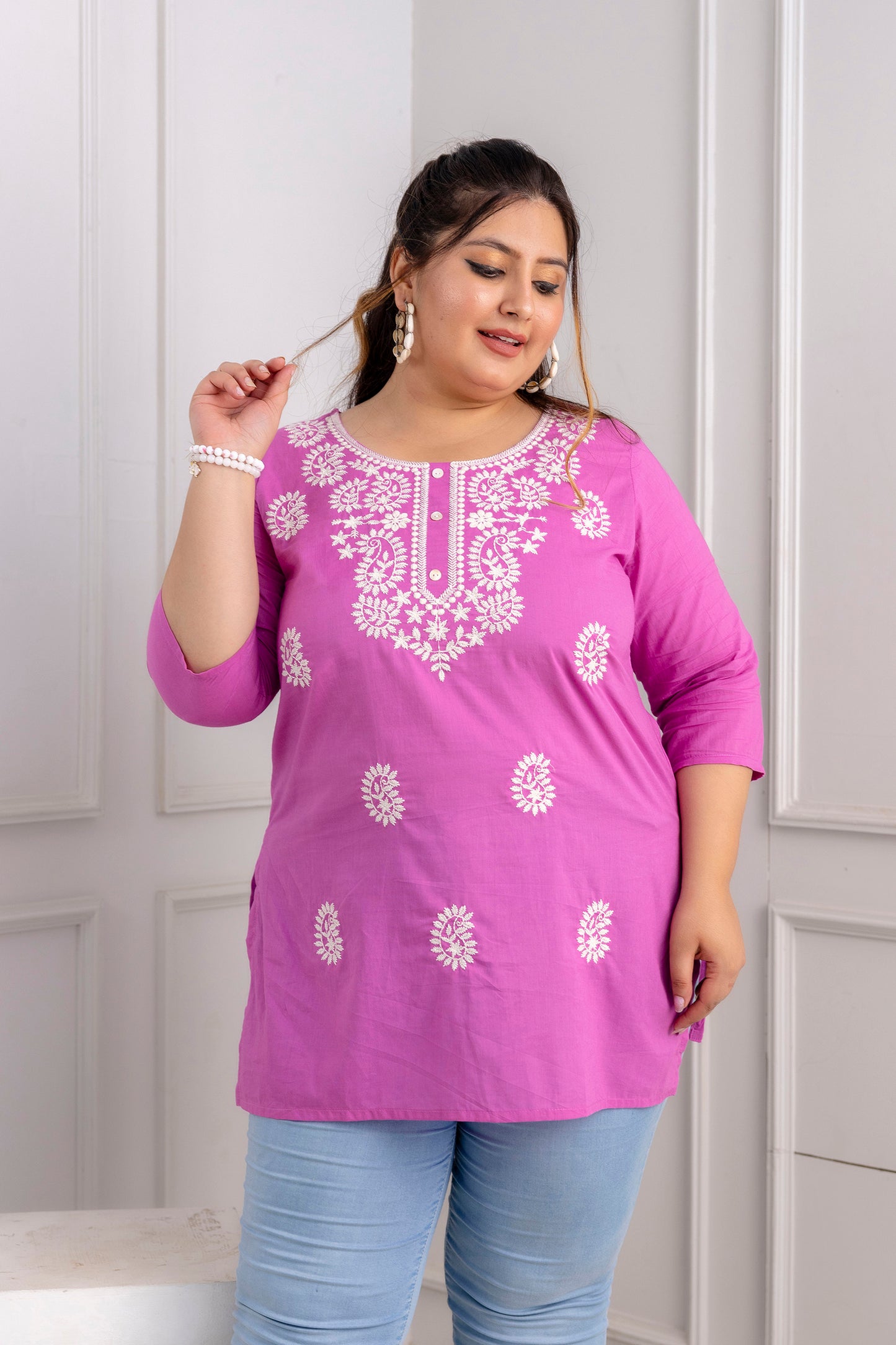 Purple Embroidered Pure Cotton Top