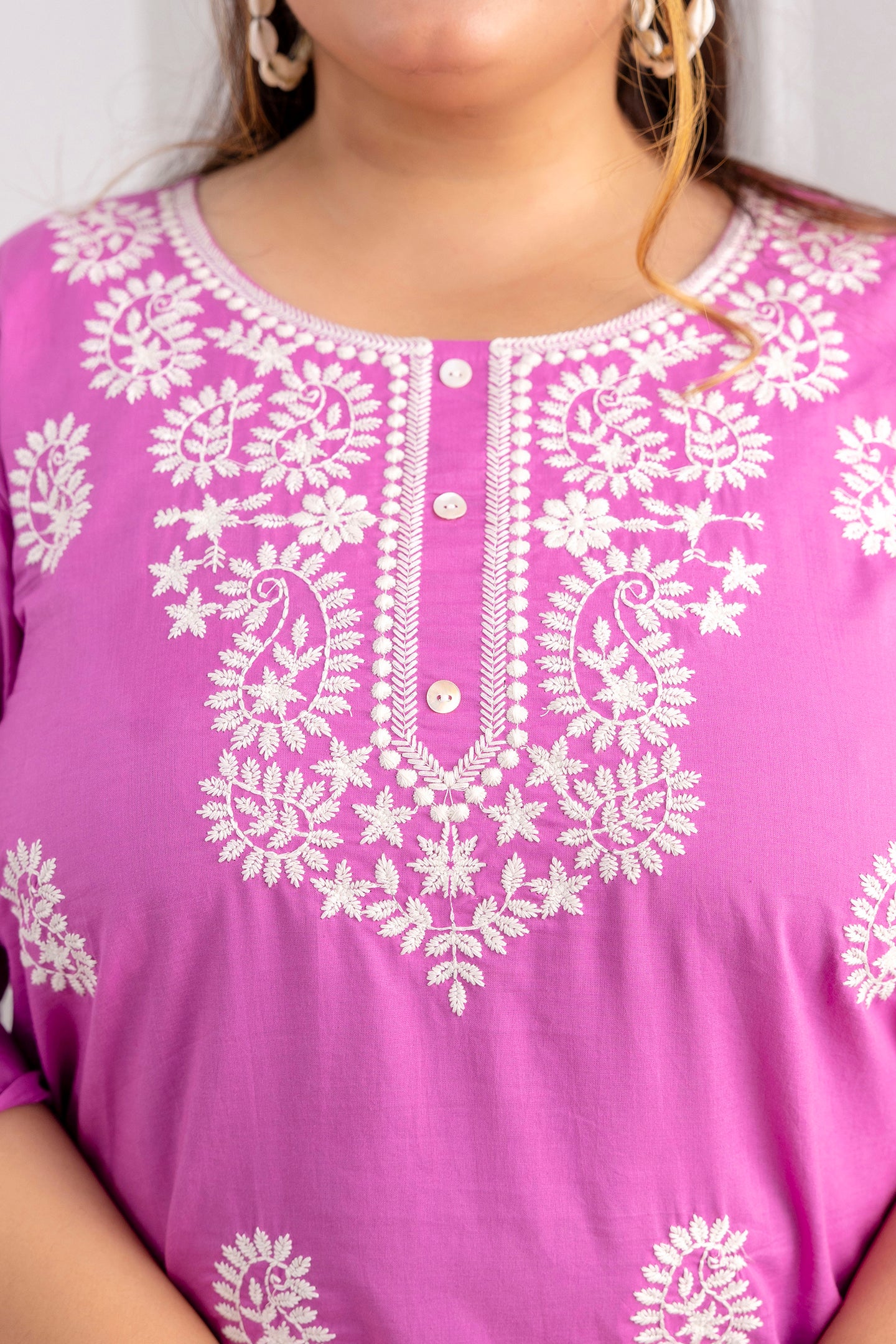 Purple Embroidered Pure Cotton Top