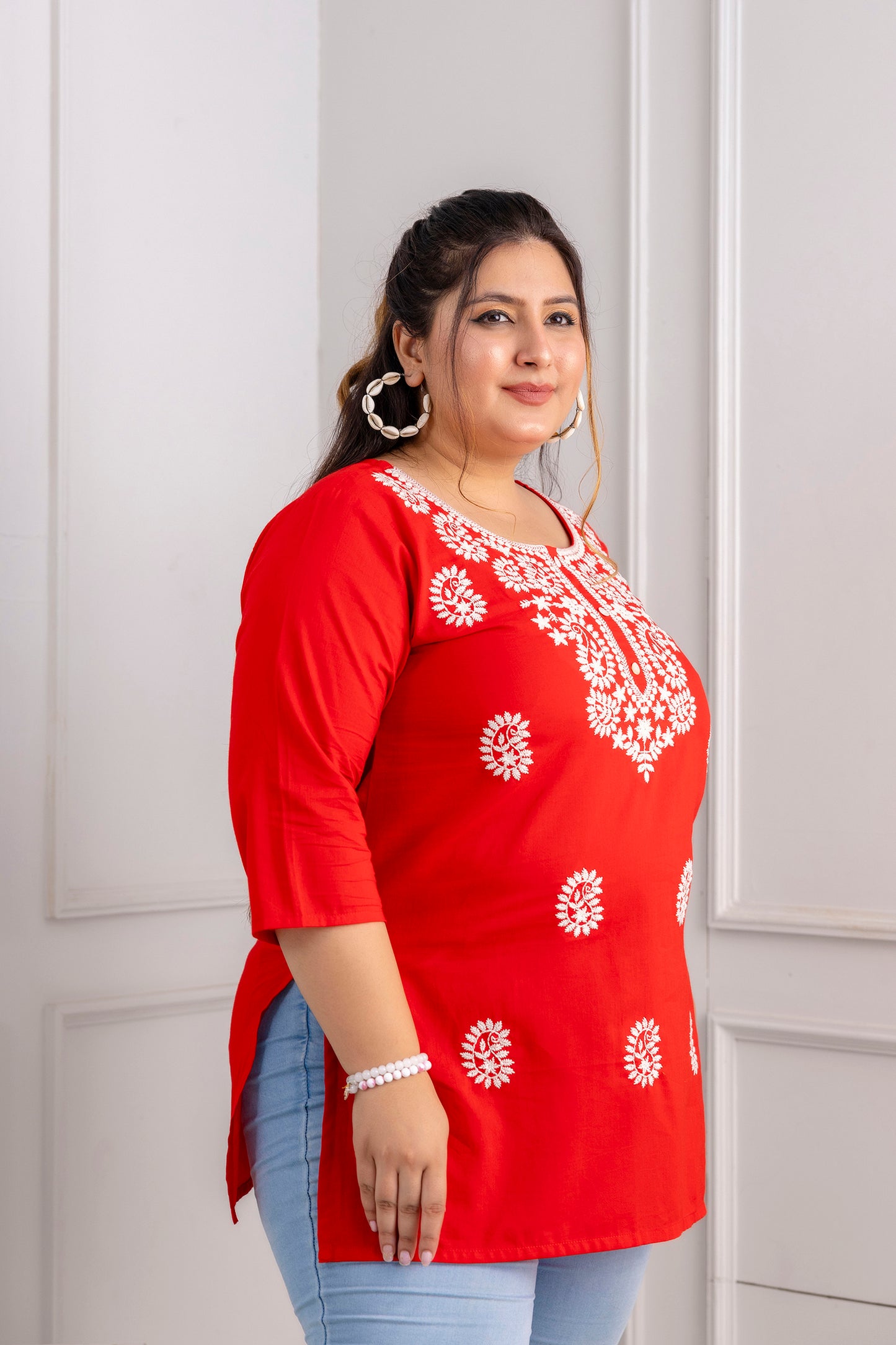 Red Embroidered Pure Cotton Top