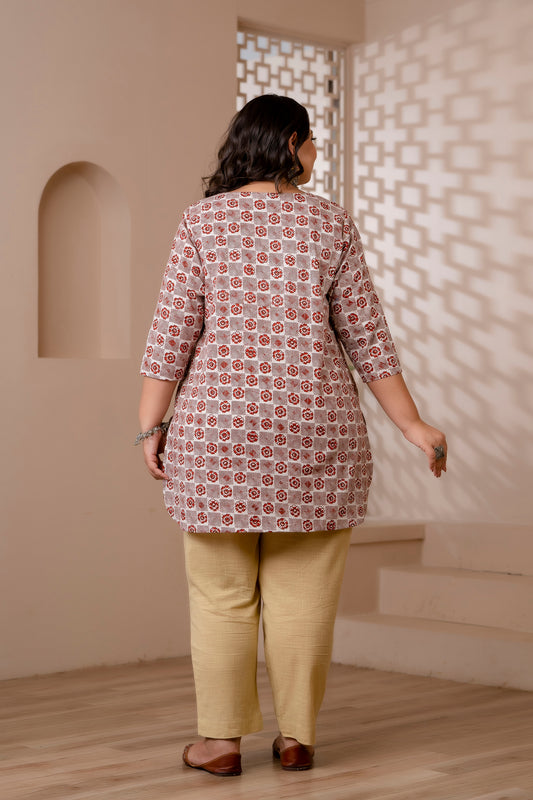 Red Block Print Pure Cotton Top