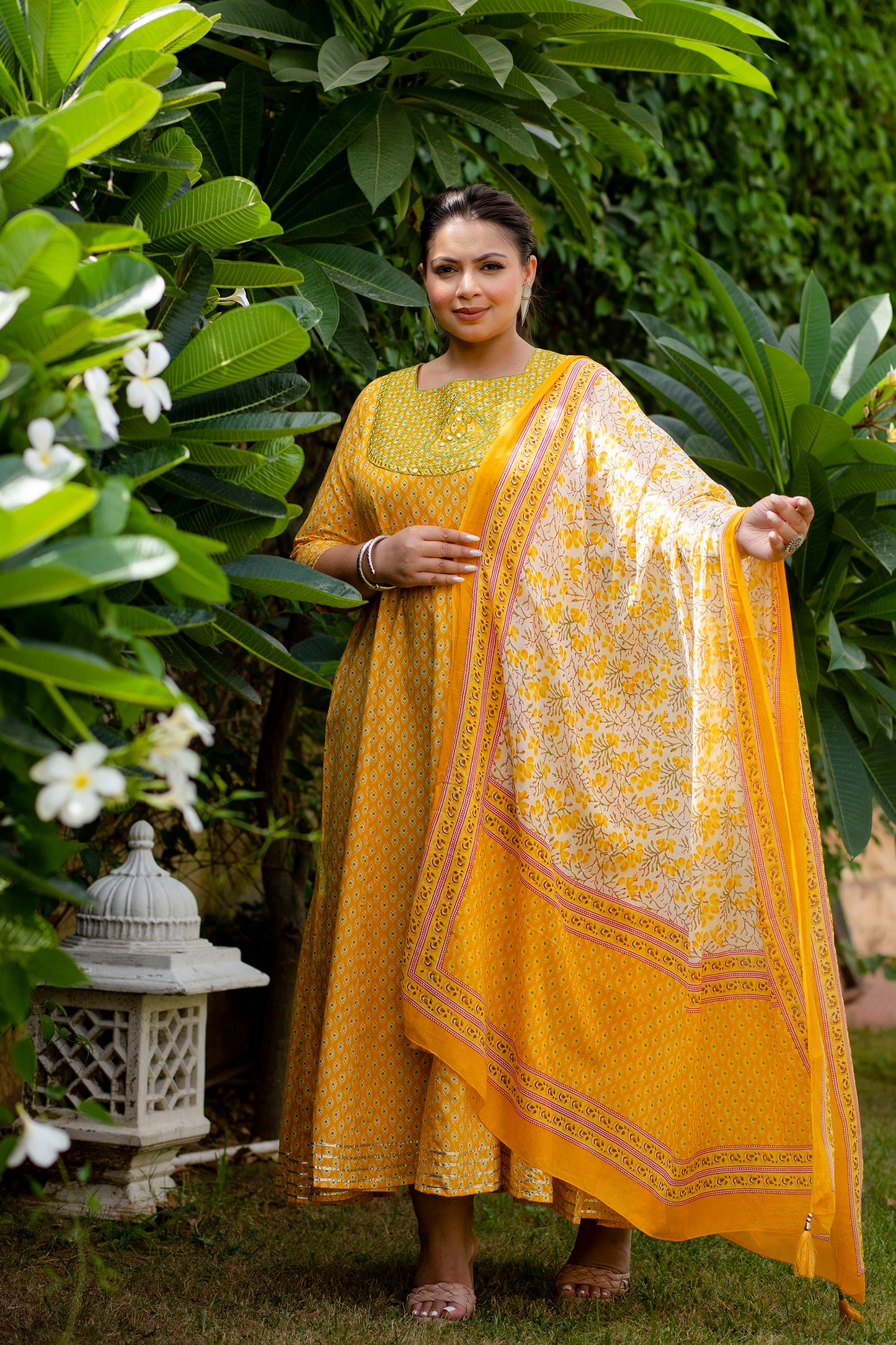 Yellow Embroidered Anarkali Kurta Dupatta Set