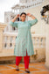 Sea Green Front Slit Princess Cut 'A' Line Kurta