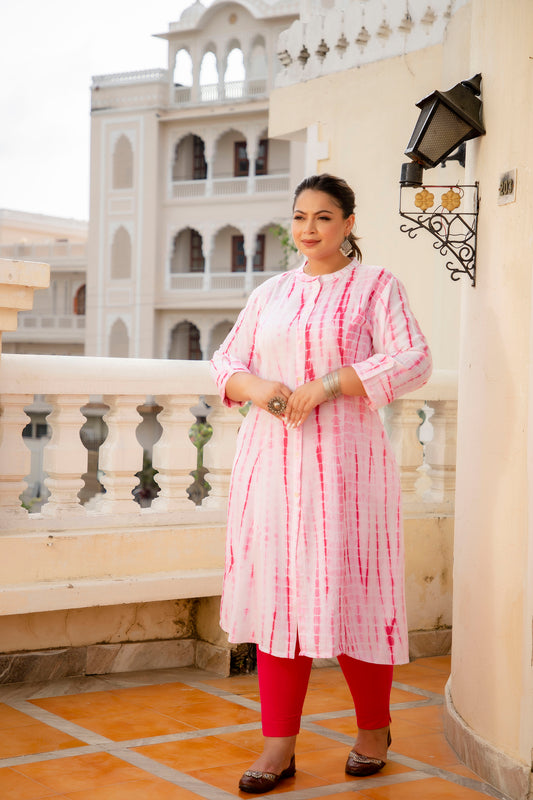 Pink Front Slit Princess Cut 'A' Line Kurta