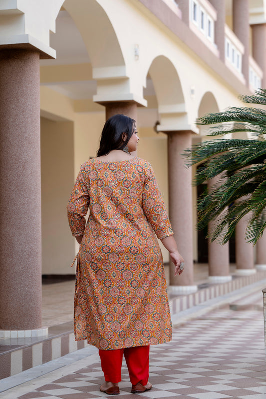 Yellow Pure Cotton Straight Kurti