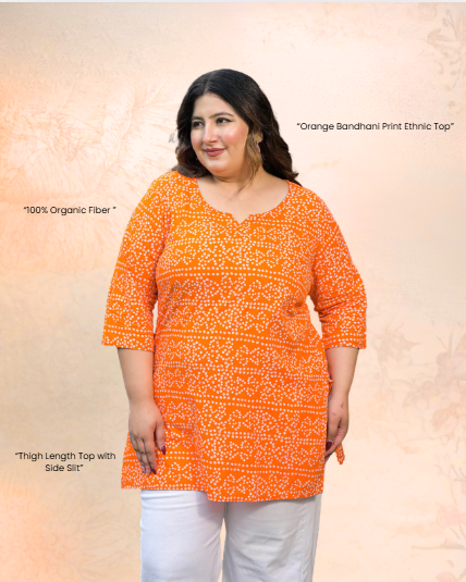 Orange Bandhani Print Ethnic Top