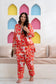 Orange Printed Night Suit Shirt & Pajama Set