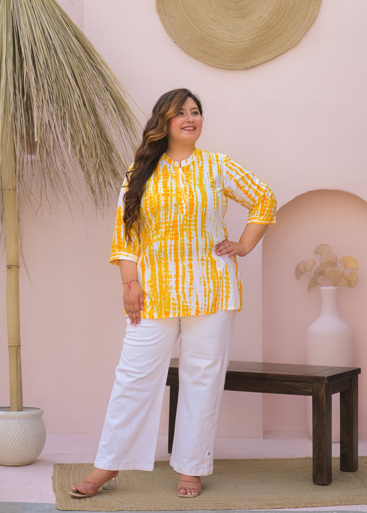Yellow White Tie-Dye Printed Top