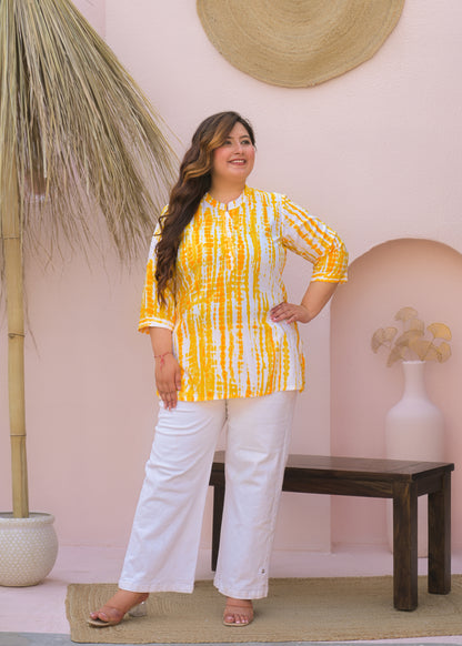 Yellow White Tie-Dye Printed Top
