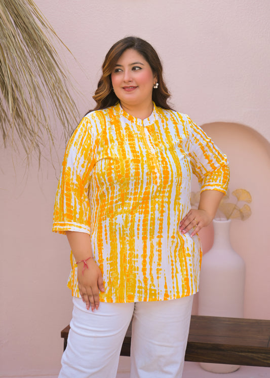 Yellow White Tie-Dye Printed Top
