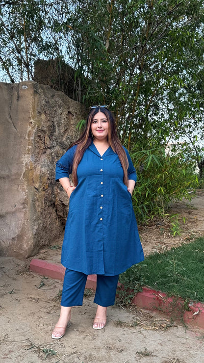 Teal Blue Collared Co-Ord Set