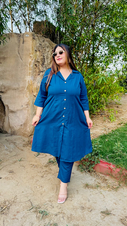 Teal Blue Collared Co-Ord Set