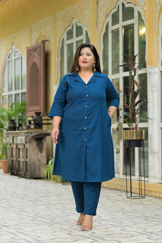 Teal Blue Collared Co-Ord Set