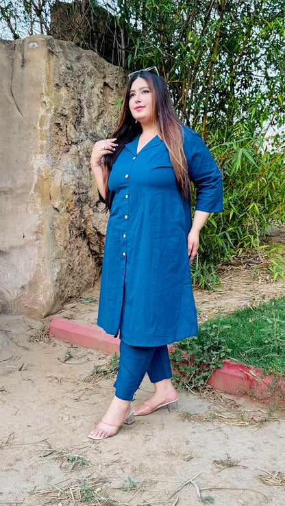 Teal Blue Collared Co-Ord Set