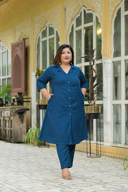 Teal Blue Collared Co-Ord Set
