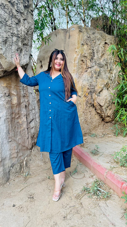 Teal Blue Collared Co-Ord Set
