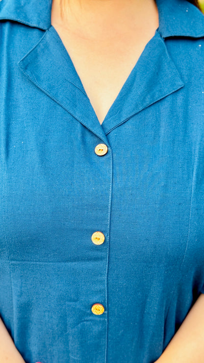 Teal Blue Collared Co-Ord Set
