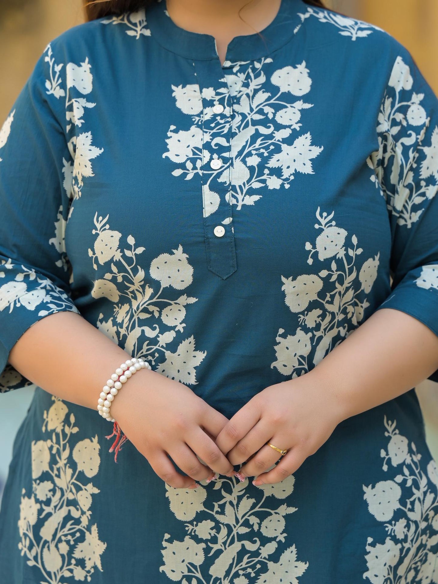 Teal Blue Floral Print Pure Cotton Co-Ord Set