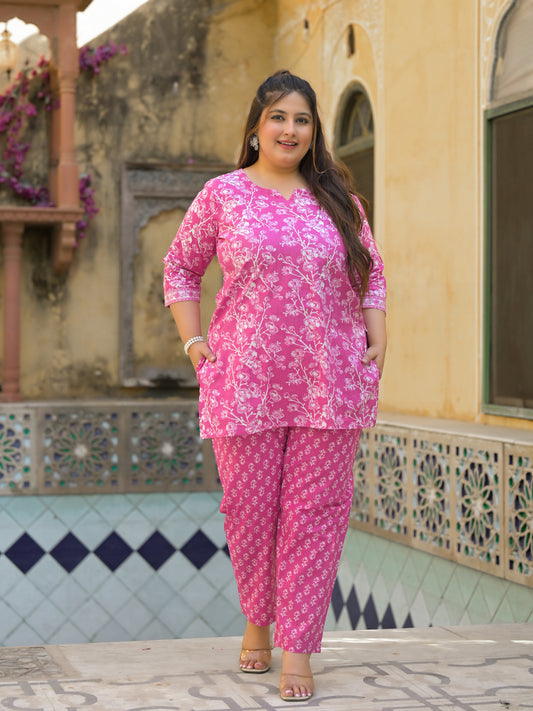 Pink Floral Print Pure Cotton Co-Ord Set