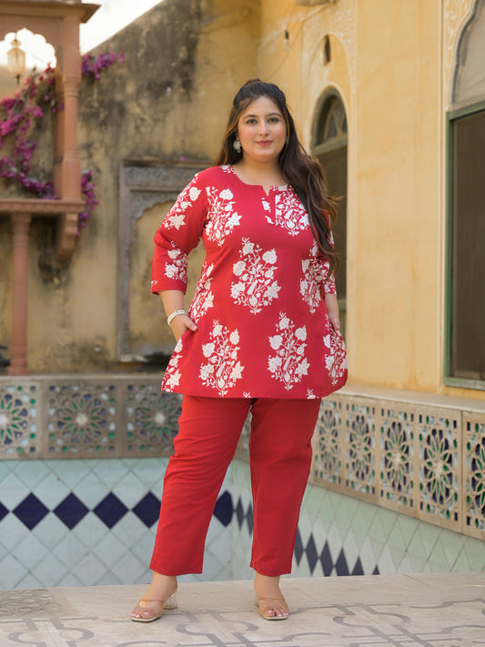 Red Floral Print Pure Cotton Co-Ord Set