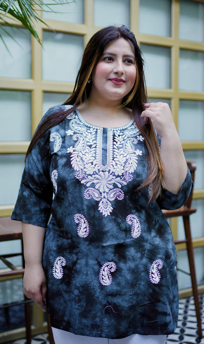 Black Embroidered Regular Top