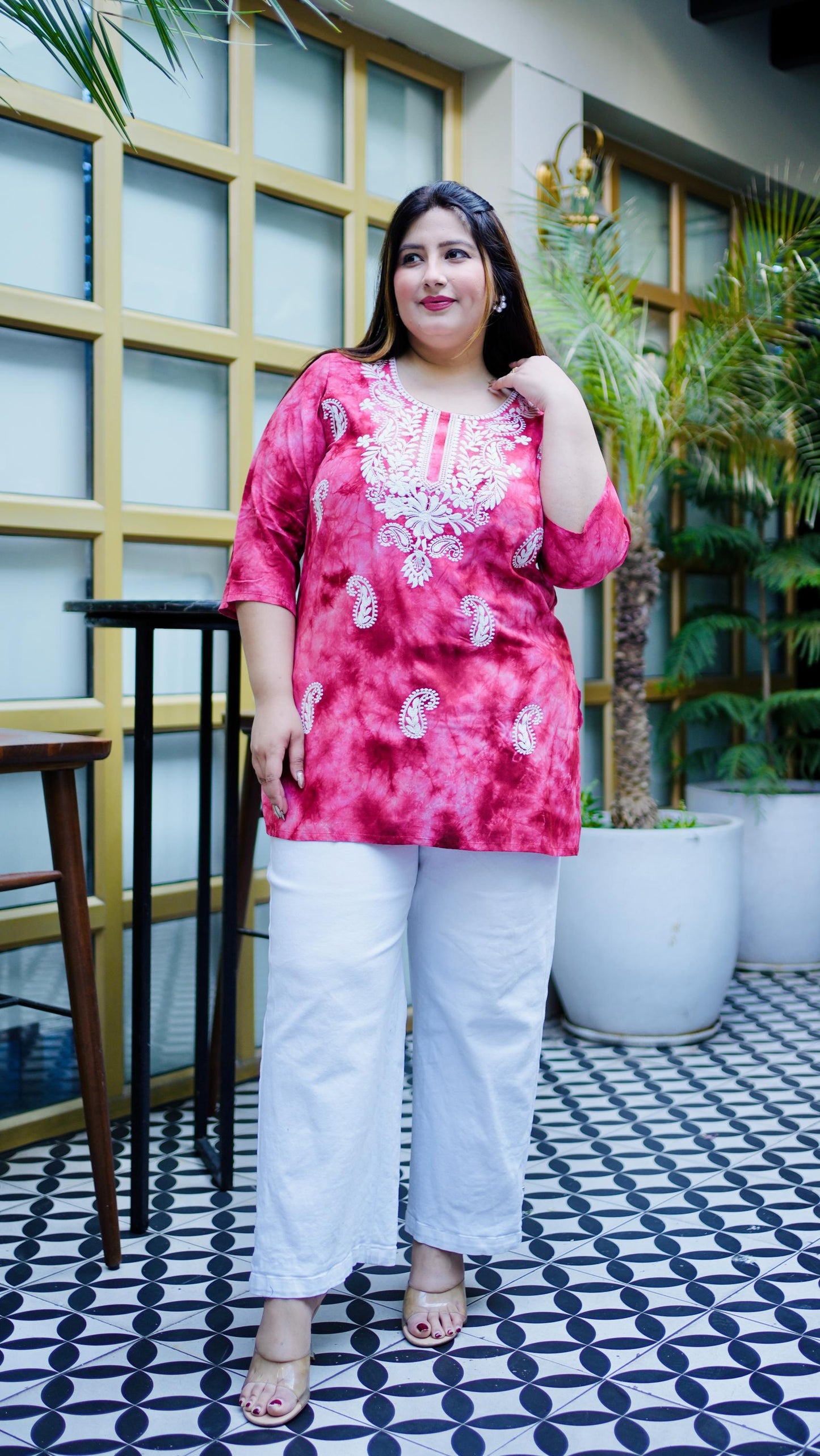 Maroon Embroidered Regular Top