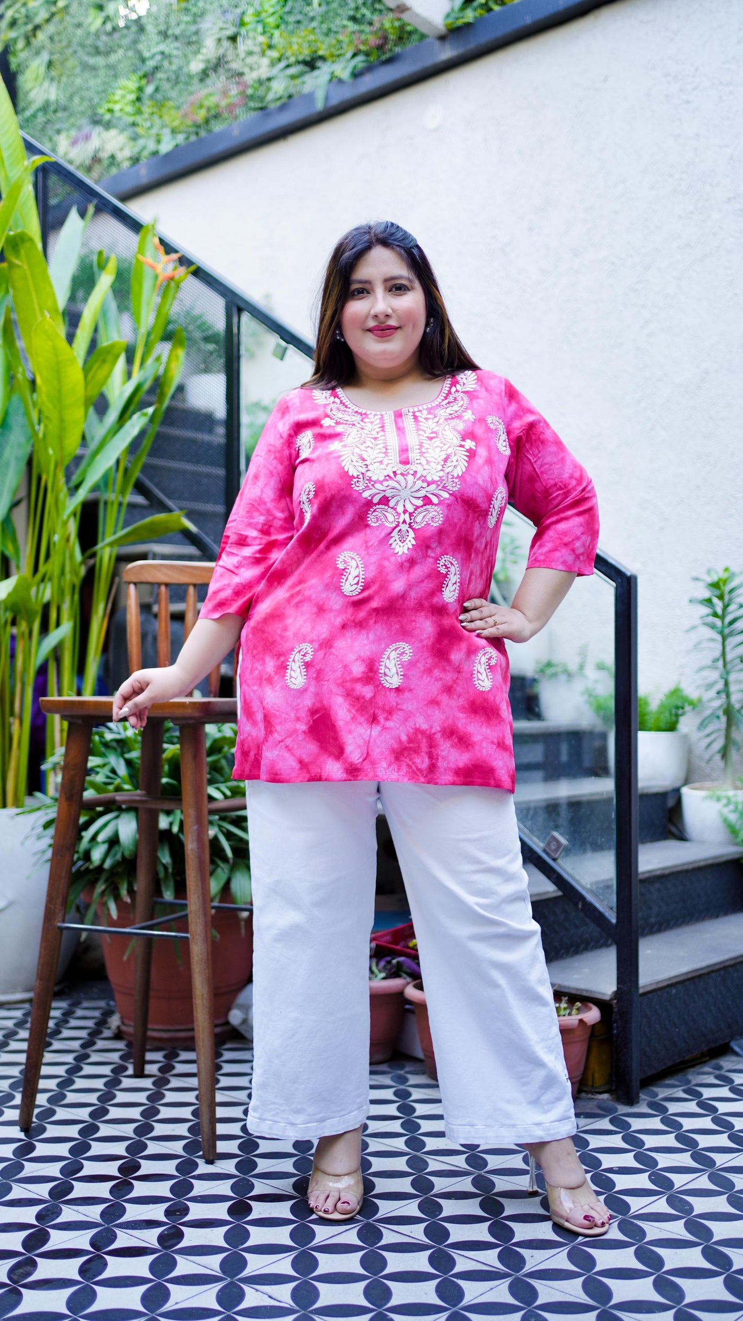 Pink Embroidered Regular Top