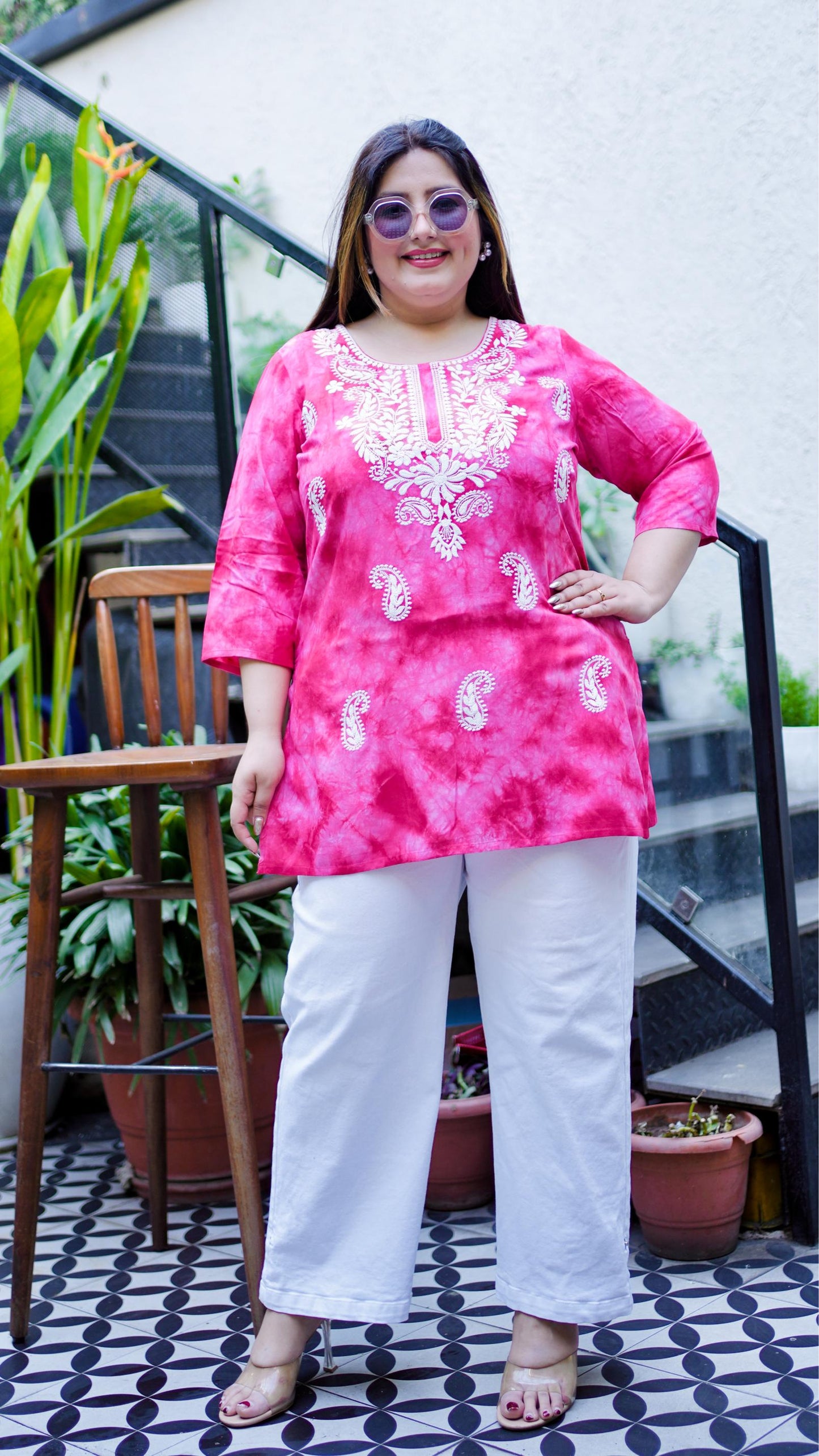 Pink Embroidered Regular Top