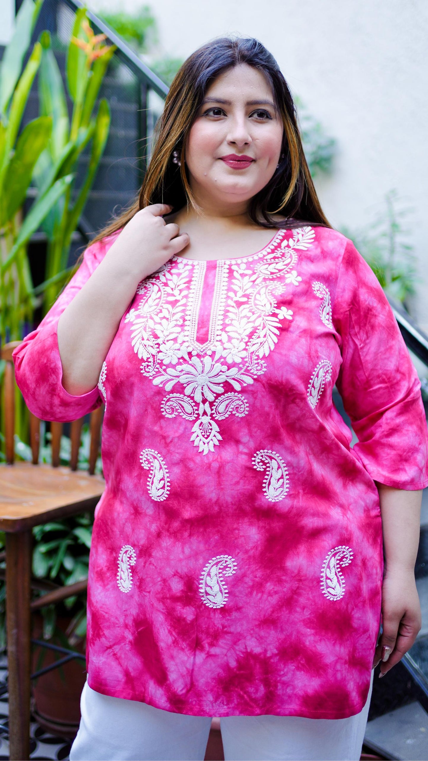 Pink Embroidered Regular Top