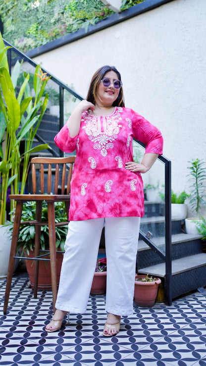 Pink Embroidered Regular Top