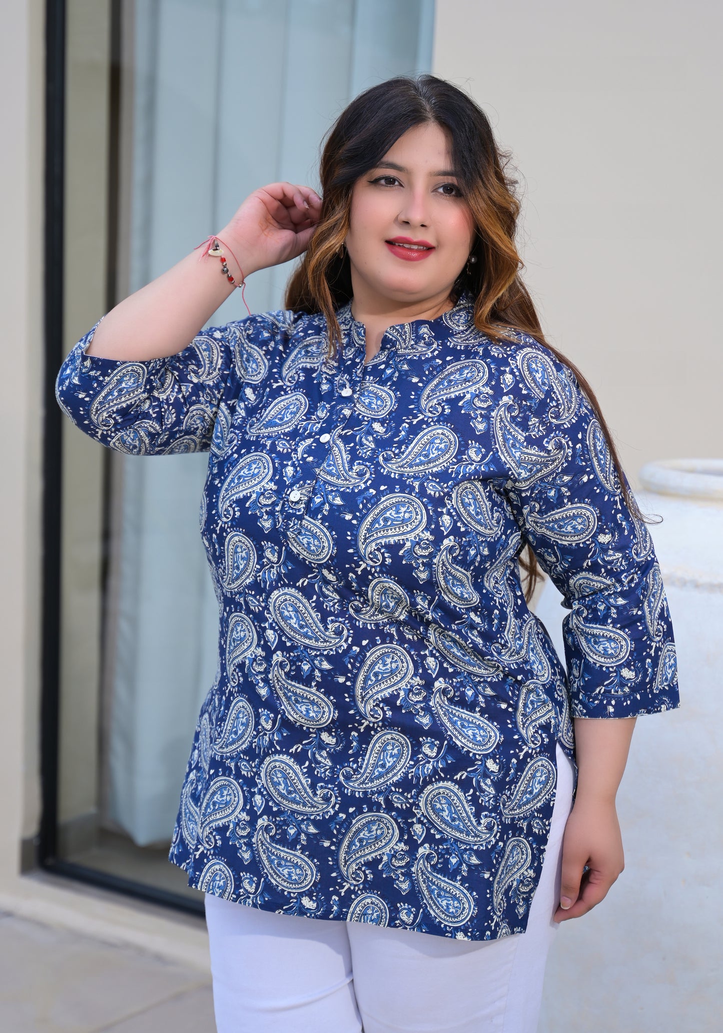 Blue Printed Pure Cotton Top