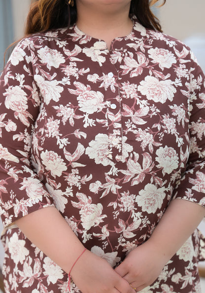 Brown Printed Pure Cotton Top