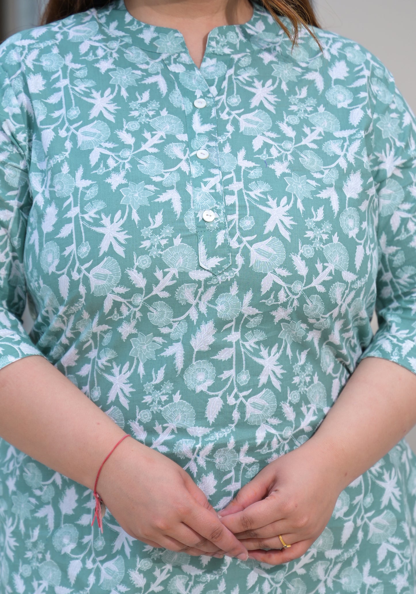 Light Green Printed Pure Cotton Top