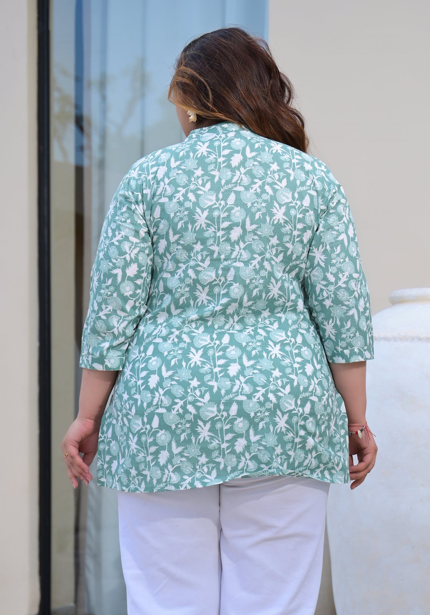 Light Green Printed Pure Cotton Top