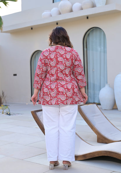 Maroon Printed Pure Cotton Top